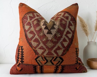 Vintage turkish kilim pillow cover 18x18 inches / 45x45 cm