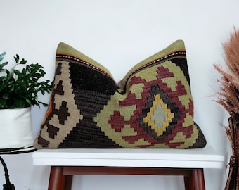 Boho Kilim Pillow Cover Turkish Kilim Pillow Cover 16x24 Wool Kilim Pillow Cover Cushion Cover Vintage Kilim Pillow Cover