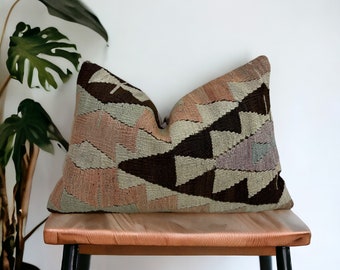 Boho Kilim Pillow Cover Turkish Kilim Pillow Cover 16x24 Wool Kilim Pillow Cover Cushion Cover Vintage Kilim Pillow Cover