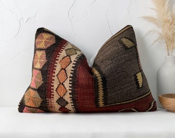 Vintage turkish kilim pillow cover 12x18 inches / 30x45 cm