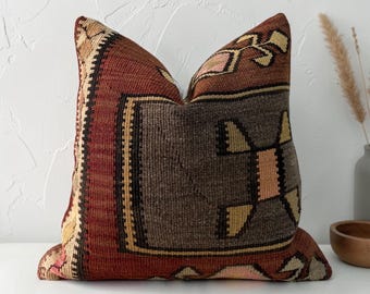 Vintage turkish kilim pillow cover 18x18 inches / 45x45 cm