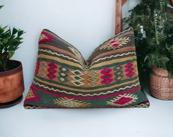 Boho Kilim Pillow Cover Turkish Kilim Pillow Cover 16x24 Wool Kilim Pillow Cover Cushion Cover Vintage Kilim Pillow Cover