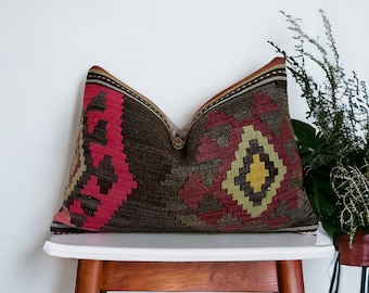 Boho Kilim Pillow Cover Turkish Kilim Pillow Cover 16x24 Wool Kilim Pillow Cover Cushion Cover Vintage Kilim Pillow Cover