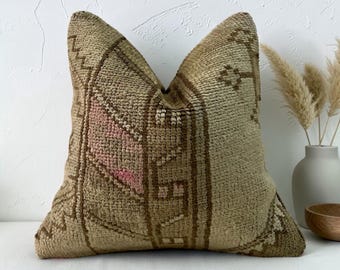 Vintage turkish carpet pillow cover 16x16 inches / 40x40 cm