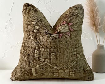 Vintage turkish carpet pillow cover 16x16 inches / 40x40 cm