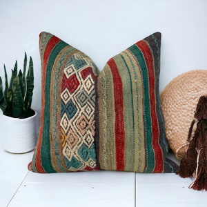 Kilim Pillow Turkish Kilim Pillow Cover Boho Kilim Pillow Cover Traditonal Kilim Wool Pillow