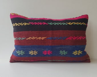 Boho Kilim Pillow Cover Turkish Kilim Pillow Cover 16x24 Wool Kilim Pillow Cover Cushion Cover Vintage Kilim Pillow Cover