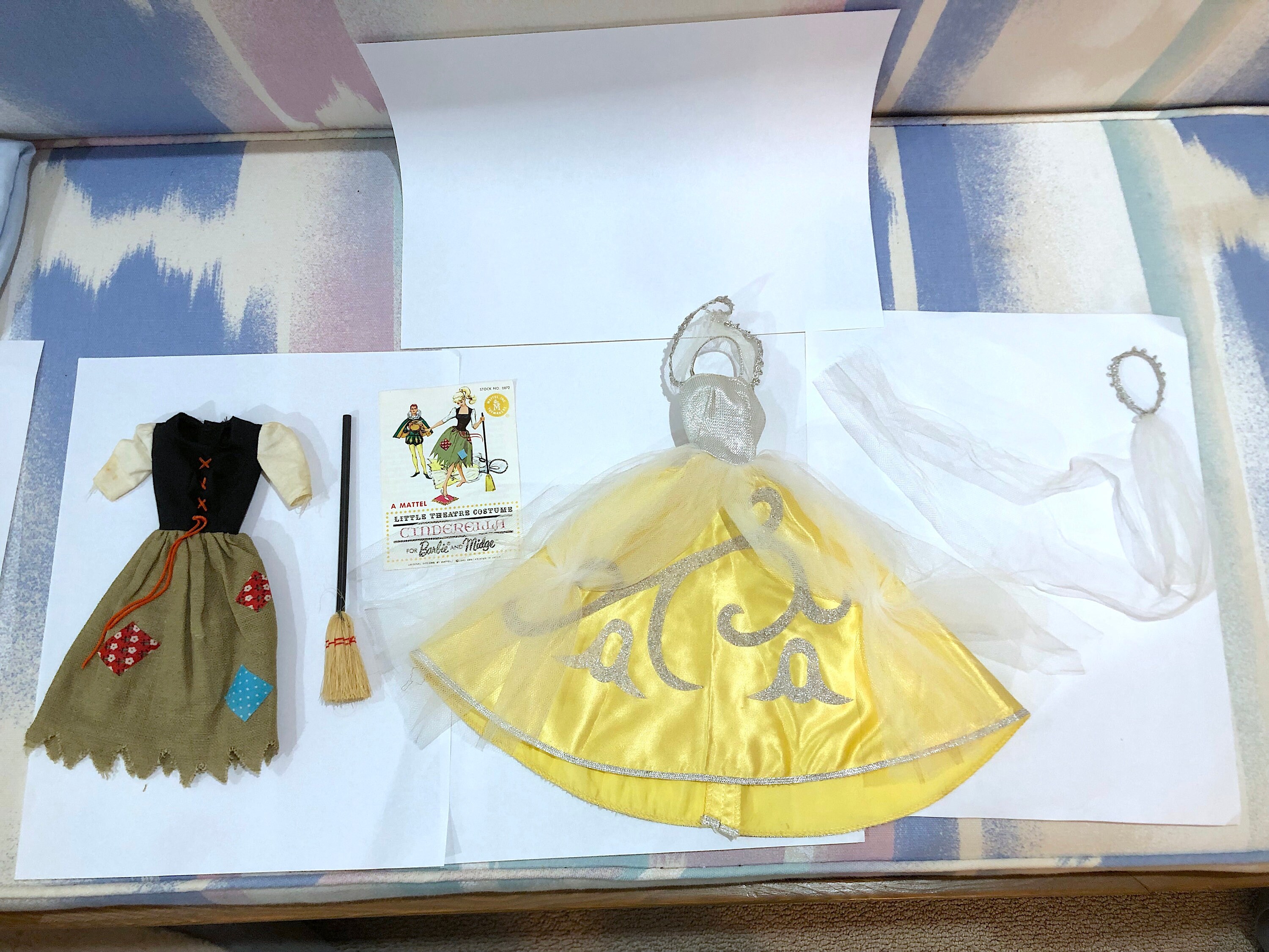 Vintage Mattel Barbie Cinderella 872 Ball Gown, Veil, Poor Dress, Broom,  Theatre Program