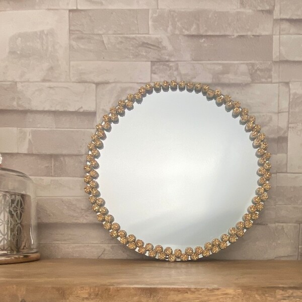 Miroir mural rond 20 cm décoratif cabochons dorés imitation druzy