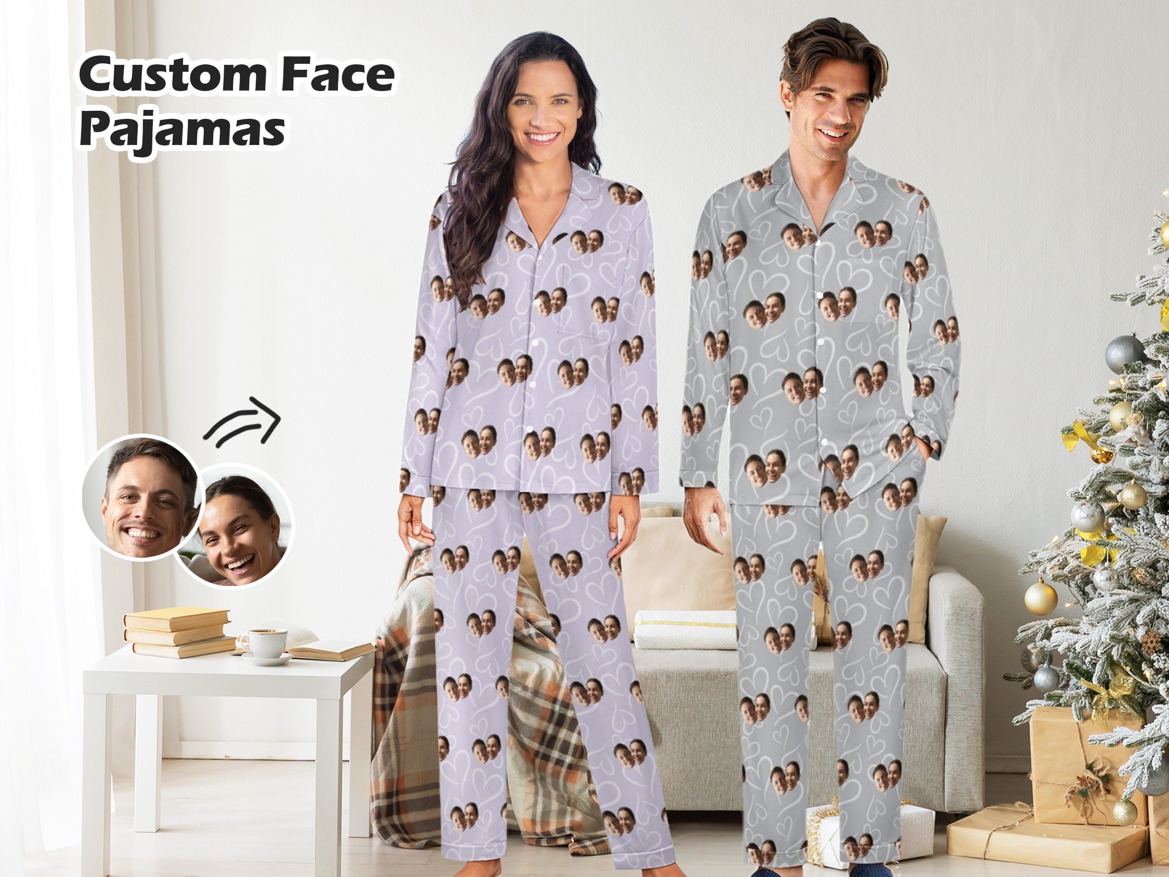 Discover Custom Face Pajama Set Personalized Couple Photo Pajamas Men Women Boys Girls Pajamas Bridal Party Pj Gift for Family Friends Mother's Day