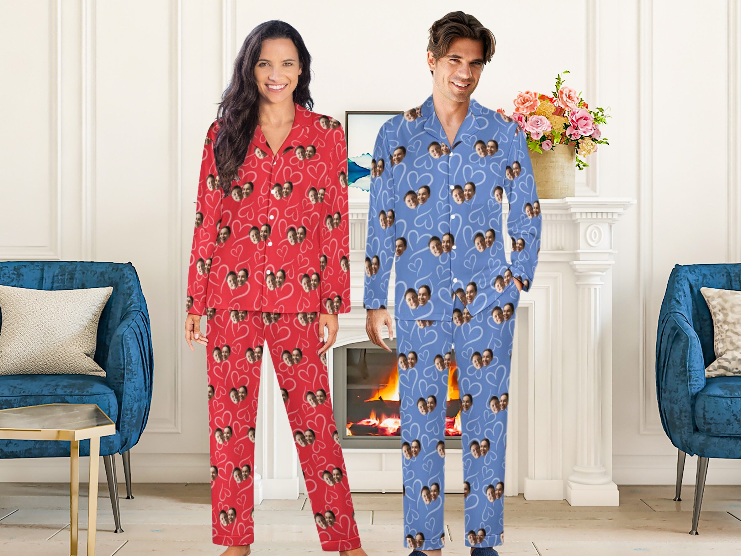 Discover Custom Face Pajama Set Personalized Couple Photo Pajamas Men Women Boys Girls Pajamas Bridal Party Pj Gift for Family Friends Mother's Day