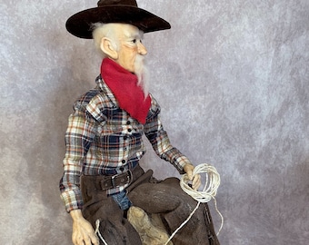 Cowboy, OOAK doll, fantasy doll, cowboy doll, creature doll, poseable doll, cowboy sculpture, cowboy doll, gnome sculpture