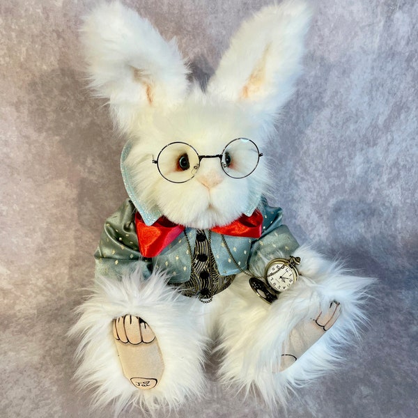 Alice in Wonderland white rabbit, Teddy bunny, handmade rabbit,rabbit teddy, white rabbit,, jointed teddy bear, rabbit, bunny, bunny rabbit