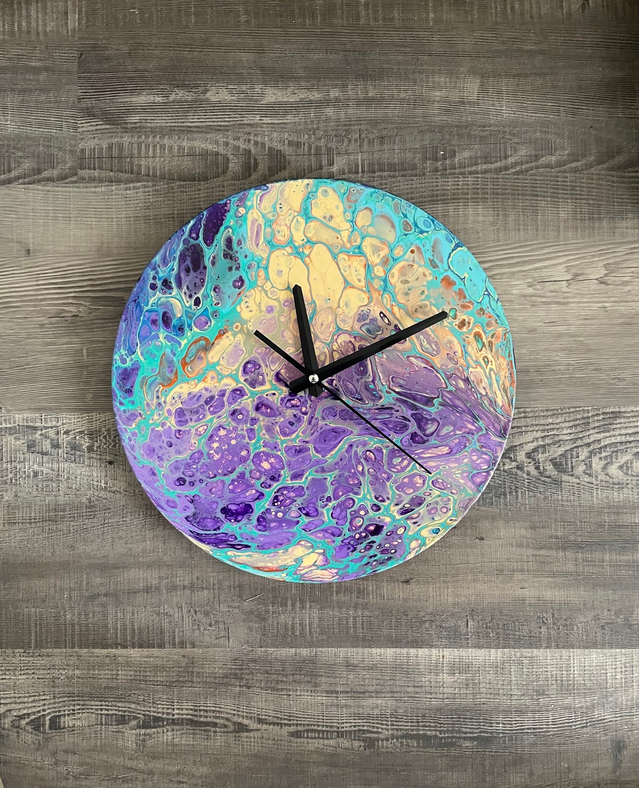 Acrylic Clock, Round Wall Clock, Round Clock, Acrylic Pour Clock,, Wall ...