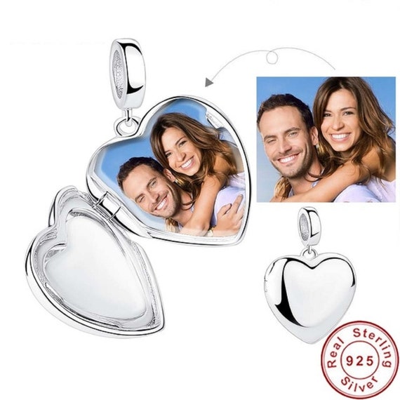Bracelet Heart Charm 925 Sterling Silver Personalized Picture Bead DIY Photo Pendant for Bracelet Necklace Anniversary