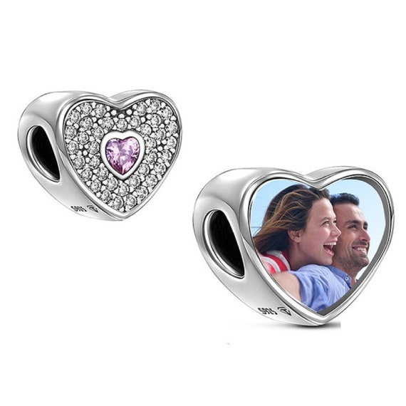 925 Sterling Silver I Love You Heart with Pink Crystals Charm Bead