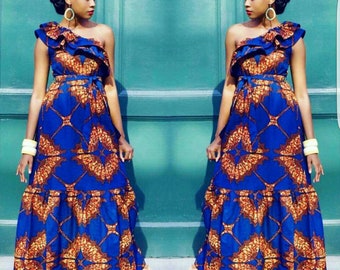 Yellow African Print Dress/Off Shoulder Dress/African Print | Etsy