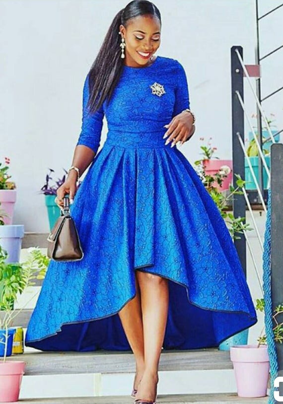Blue African Print Dress/High Low Dress/African | Etsy