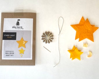 Beginner DIY KIT for making felt star wall decor—all you need are scissors! 4 color choices. Nursery, baby, kid, dorm, bedroom decor