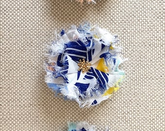 SET of 3 blue and white fabric flower hair clips, hair jewelry, wedding, bridal, flower girl, accessories, gift