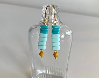 Aqua, mustard & turquoise drop earrings, festival, boho, spring, summer, gift