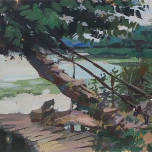 Plein air, Pintura guache em painel, Arte da natureza, Arte do lago, Pintura plein air, Pintura de paisagem, Miniatura, Arte original, Alla prima