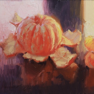 Original Citrus Oil Painting: Small Fruit Still Life Art (6x8 in)