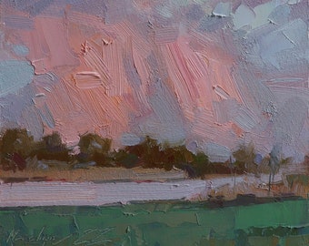 "Original Ölgemälde: ""The Colors of April" - Miniatur Seelandschaft (6x6)"