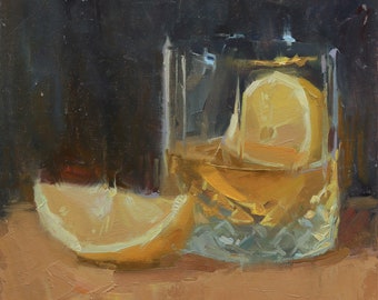 Original Citrus Oil Painting: Kitchen Still Life Art (8x8 in)