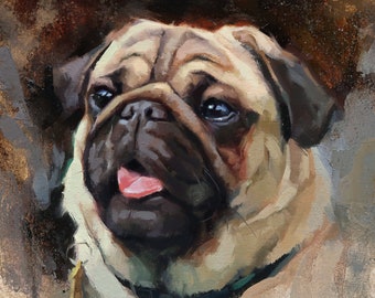 Original Pug Oil Painting: "Butters" Pet Portrait (10x10 inches)