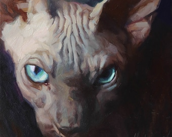 Original Sphynx Cat Oil Painting: Pet Portrait Art (10x8)