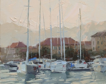 Stadtansicht Ölgemälde: Original Kleines Boot, 20x20