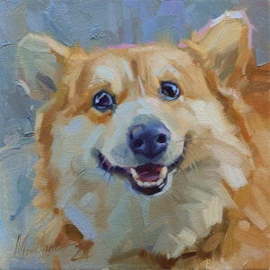 Pet Portraits, Corgi Portrait, Corgi Painting, Corgi Luver, Dog Portrait, Original Dog Oil Painting, Animal Painting, Original Art 6x6 in
