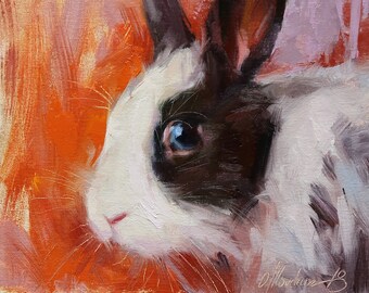 Pet Portrait, Bunny Oil Painting, Rabbit, Animal Painting, Original Art, 8x8 in