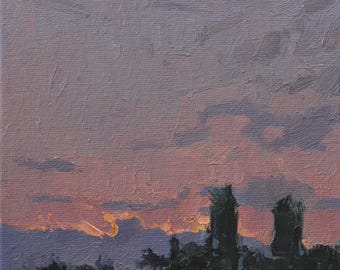 Original Sunset Oil Painting: Miniature Landscape Art, 6x6"