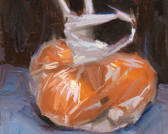 Mandarin Still Life Oil Painting: Small Kitchen Fruit Art, 6x6 Original