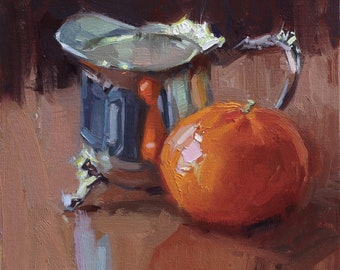 Original Citrus Oil Painting: Kitchen Still Life Art (8x8 in)