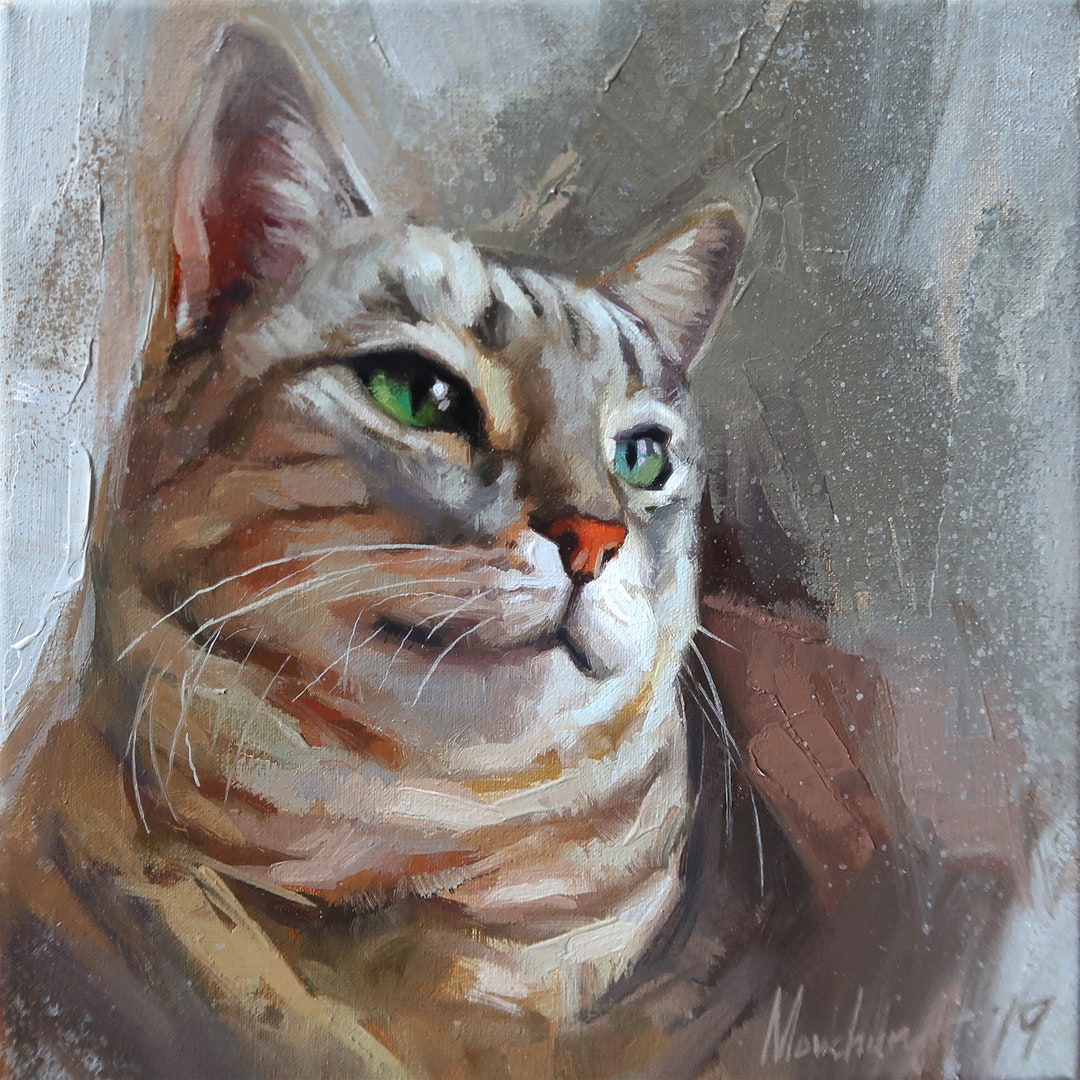 油絵 　専用　バスクシャツを着て自画像を描く猫 油絵 専用 バスクシャツを着て自画像を描く猫