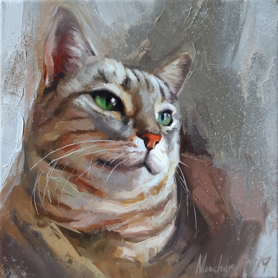 カスタムペット油絵：パーソナライズされた猫の肖像画、ペットの記念碑