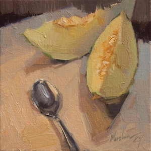Still life, Fruit art, Fruit still life, Fruit painting, Melon painting, Kitchen fruit art, Small art, Original Art, Dailypainting 6x6 in