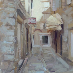 Old Town Oil Painting: Miniature Cityscape Art (8x6)