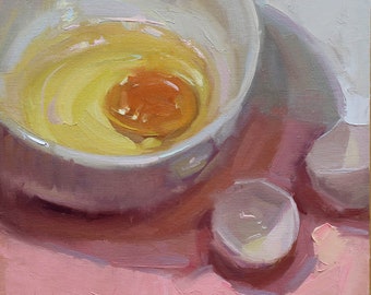 Sunny Side Up Oil Painting: Kitchen Still Life, Food Art (8x8 in)