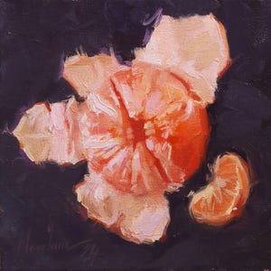 Citrus Oil Painting: Original Still Life Fruit Art, 6x6 in