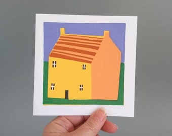 Wee Hoose Design Card, 5" x 5"  Card, Hand Screen Printed Card, Limited Edition,  Little House, Housewarming Card, New Home.