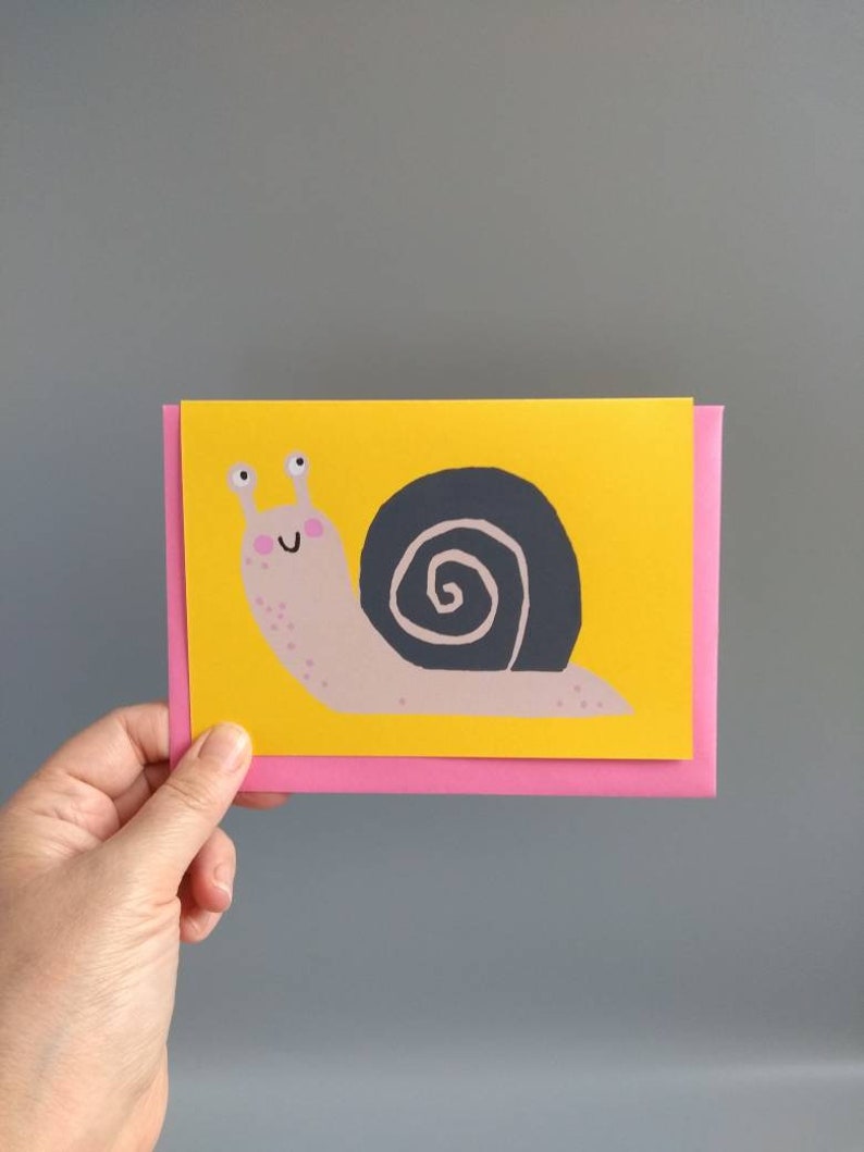 Snail Card, Children's Birthday Card, Screen Printed Cards, Animal Cards, Cute Snail, Cute Animals, Children's Card, Nursery Art, Snail Mail Bild 4