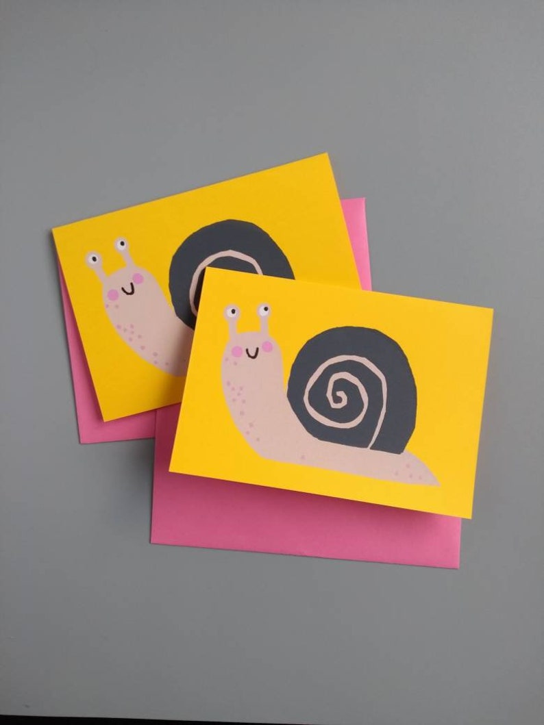 Snail Card, Children's Birthday Card, Screen Printed Cards, Animal Cards, Cute Snail, Cute Animals, Children's Card, Nursery Art, Snail Mail Bild 6