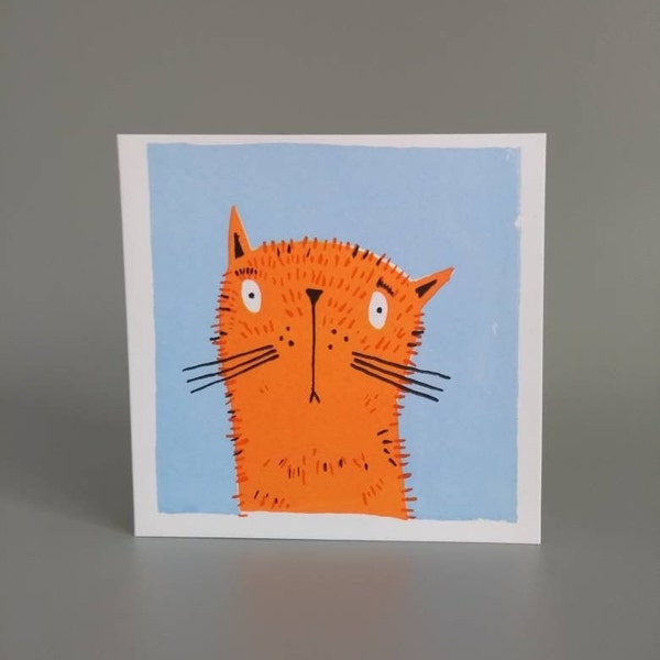 Ginger Cat, Screenprinted Card,Limited Edition,6x6 inch Card,Cat Lover's Card,Animal Card, Original Artwork, Cute Cat Greetings Card