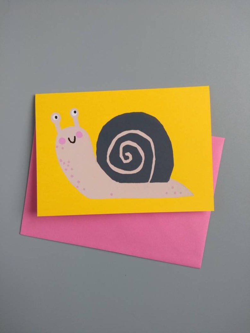 Snail Card, Children's Birthday Card, Screen Printed Cards, Animal Cards, Cute Snail, Cute Animals, Children's Card, Nursery Art, Snail Mail Bild 1