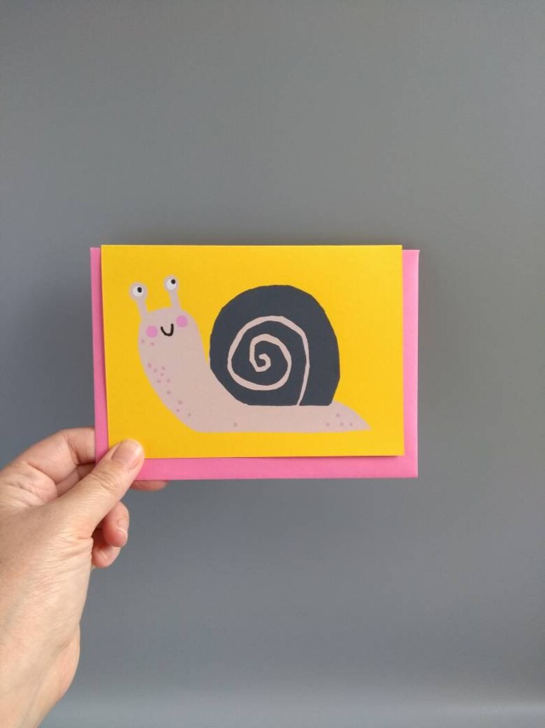 Snail Card, Children's Birthday Card, Screen Printed Cards, Animal Cards, Cute Snail, Cute Animals, Children's Card, Nursery Art, Snail Mail Bild 5