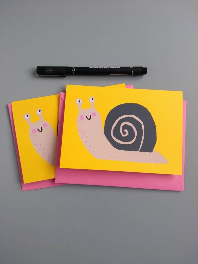 Snail Card, Children's Birthday Card, Screen Printed Cards, Animal Cards, Cute Snail, Cute Animals, Children's Card, Nursery Art, Snail Mail Bild 3